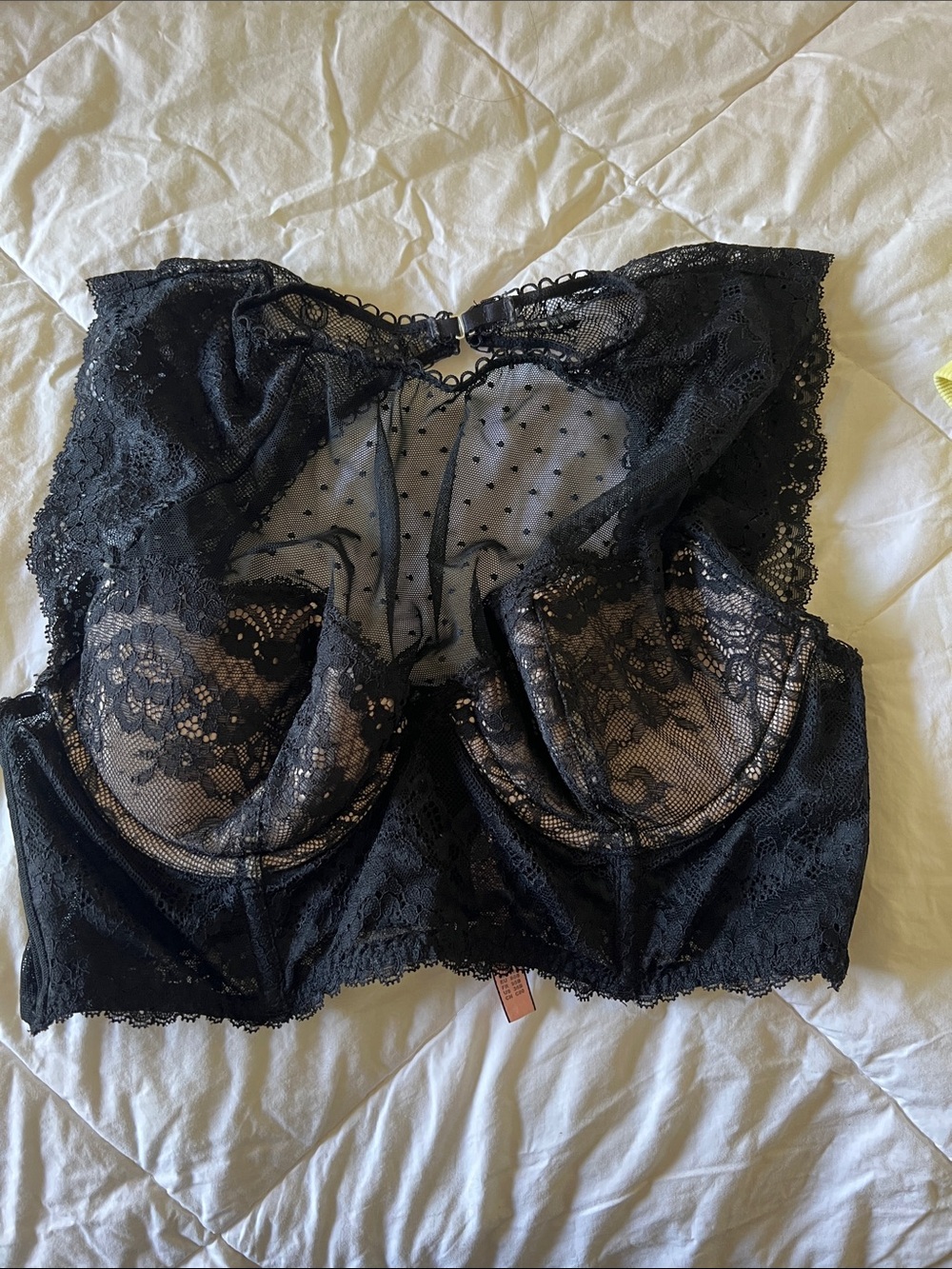 Sheer Black Lace Longline Bralette with Dotted Mesh